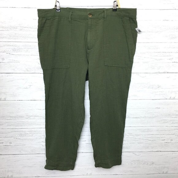 NEW Old Navy Women's Green Crinkled Cotton Pants Lightweight Size 20 length 27" - Picture 1 of 10